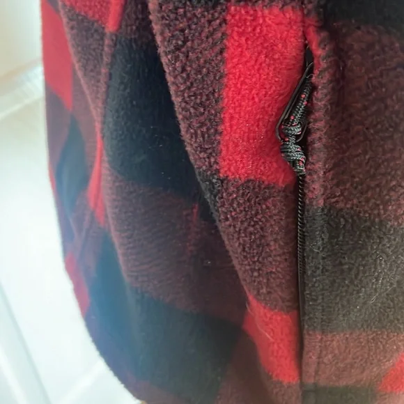 Columbia jacket fleece full zipper pockets Red Black plaid men’s size L large